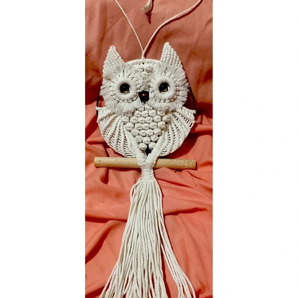 Owl Macrame Wall Hanging Handmade Woven Tapestry Boho Art Home Decor Tassel Read